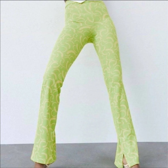 NWT Zara green knit retro vibes pants with slit at bottom - Picture 3 of 9